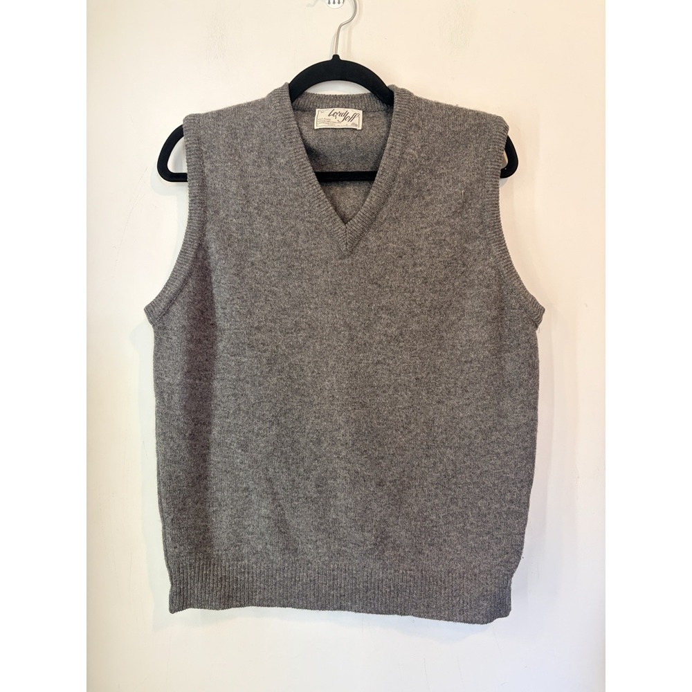 Vintage Lord Jeff Lambswool Sweater Vest Gray V Neck USA Academia Mens Medium